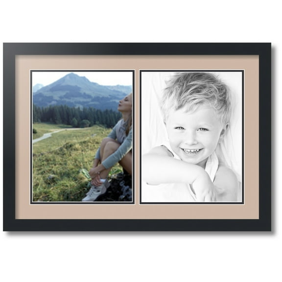 ArtToFrames Collage Photo Picture Frame with 2 - 10x13" Openings, Framed in Black with Grey Beige and Black Mats (CDM-3926-1416)