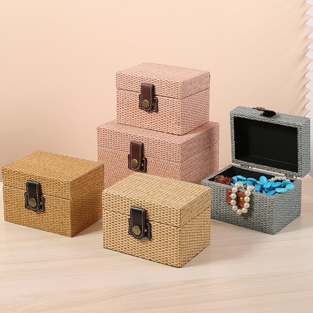 Handcrafted Wood Jewelry Organizer Case Faux Storage Box for Small Items