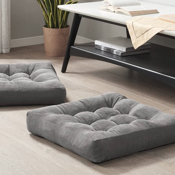 Meditation Floor Pillow, Square Large Pillows Seating for Adults, Gray Tufted Corduroy Cushions for Outdoor Yoga Tatami Fireplace Living Room, Grey, 22x22 Inch