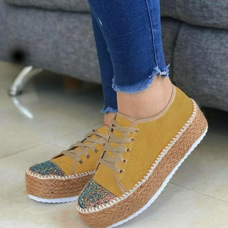 

Women s Sequin Breathable Flat Round Toe Comfortable Lace-Up Casual Single Shoes Note Please Buy One Or Two Sizes Larger
