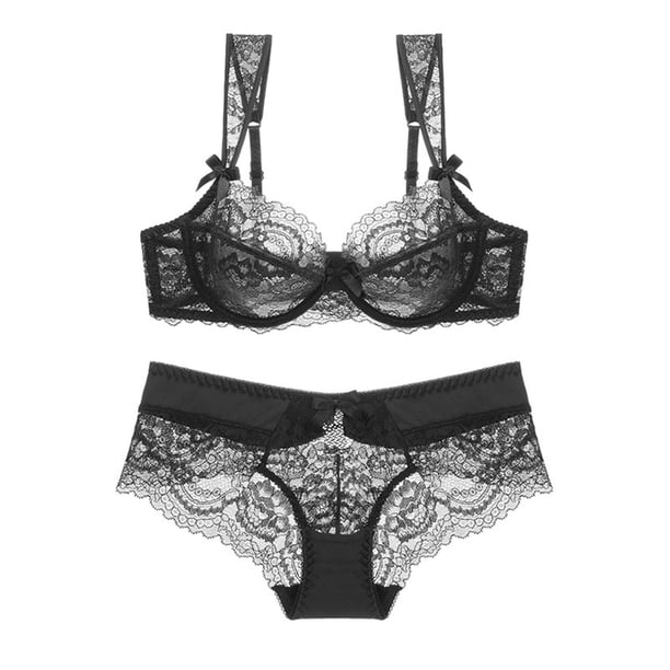 Gibobby Conjunto ropa interior mujer Lenceria Sexy Mujer Bikini Push Up Bustier Top + Braga Alta G String Clubwear Conjunto de Lencería(Negro, 75C)