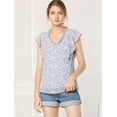 thumbnail image 3 of Unique Bargains Blouse à Volants pour Femmes Florale Décontractée Col en V Manches Courtes, 3 of 6
