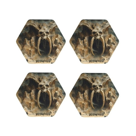 

Tideii Ancient Skull Cave Landscape for Leather Coasters 4 Pieces Anti-fouling and Anti-scalding Decorative Coasters Suitable for Restaurants Kitchens Coffee Shops-Hexagon