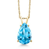 Gem Stone King 10K Yellow Gold Swiss Blue Topaz Pendant Necklace for Women | 3.73 Cttw | Gemstone November Birthstone | Pear Shape 12X8MM | With 18 inch Chain