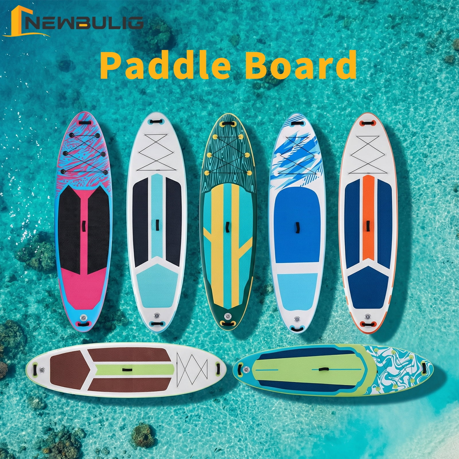 JIOABL 10'5" Inflatable Stand Up Paddle Board, Wide Stable Design, Non-Slip Deck, with Premium SUP Paddle, Pump, Backpack & Leash, Blue White