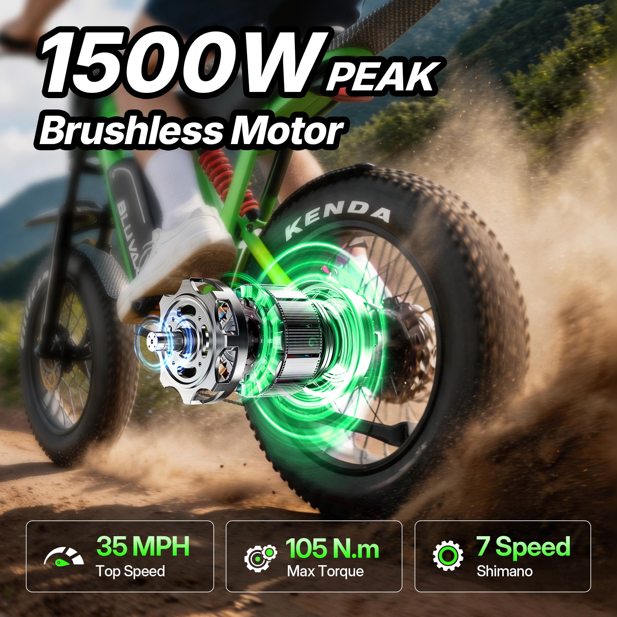 Bluvall 1300Wh Dual Hydraulic Brake Ebike for Adults -2500W Peak 52V Electric Bike 35 MPH,Up to 80 Miles,20" Fat Tire Full Suspension Electric Bicycle for Snow Off-Road Mountain E-Bike
