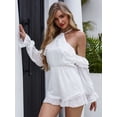 thumbnail image 4 of EILLY BAZAR White Dot Embroidery Halter Neck Romper for Women Sleeveless Backless above Knee Length Female Cami Romper S, 4 of 4