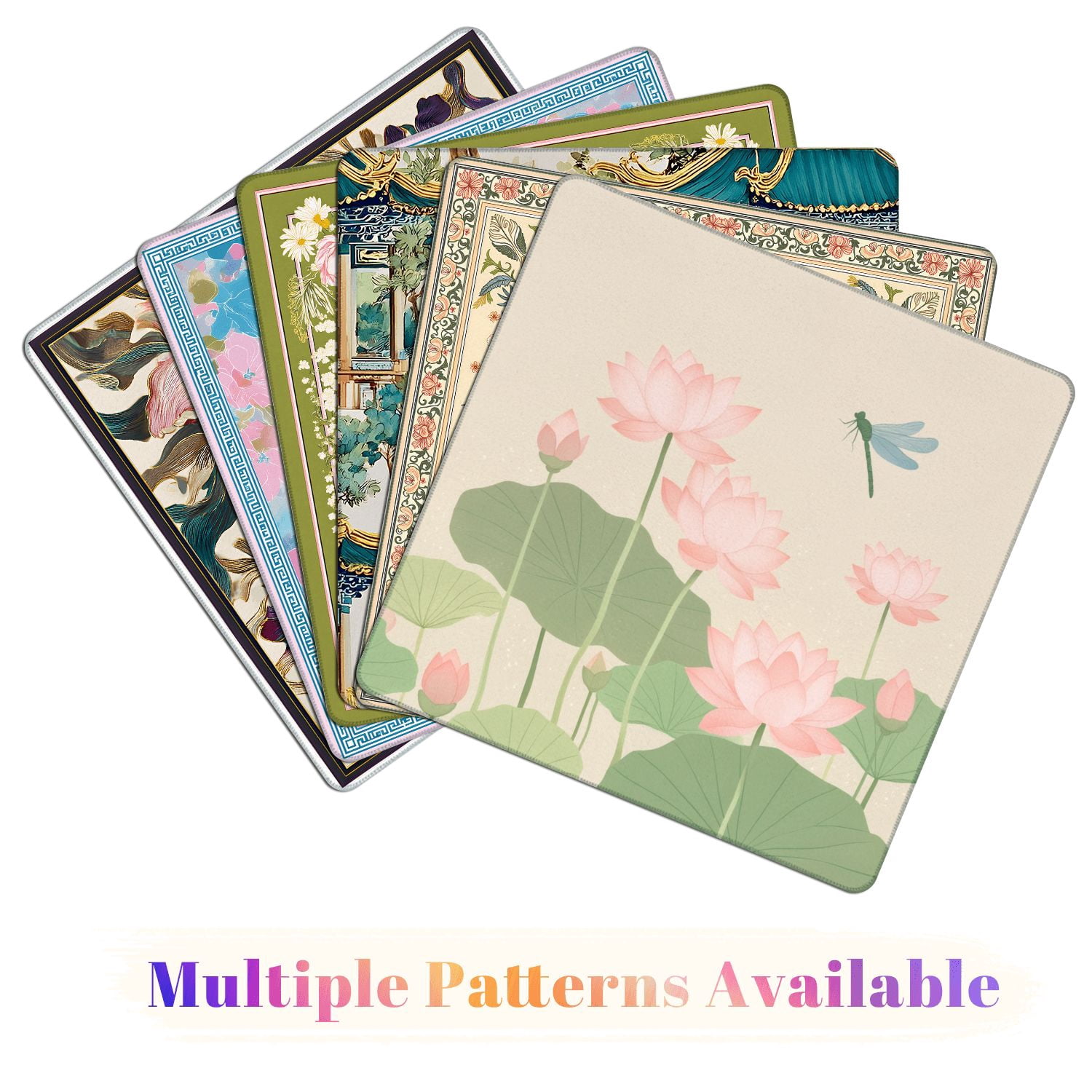Mahjong Mat 31.5" x 31.5" lotus flowers dragonflies Non-Slip Noise Reduction American Mahjong Tiles Table Cover for Dominoes Poker Card Board Games Gift