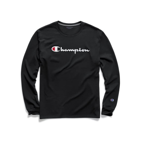 Champion Mens Classic Jersey Long-Sleeve Tee, L, 1 Black