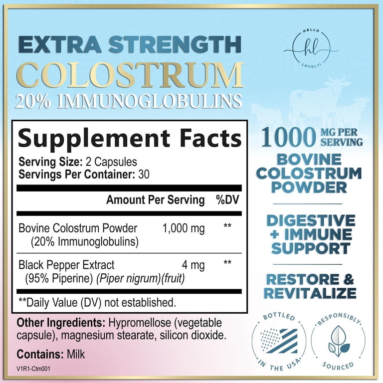Colostrum Supplement 1000mg Per Serving - Max Strength 20% Immunoglobulins for Gut & Immune Support