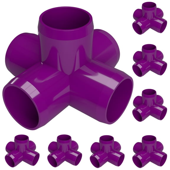 FORMUFIT PVC Fitting, 5-Way Cross Side Outlet, Furniture Grade, 3/4" Size, Purple, 8-Pack (F0345WC-PU-8)