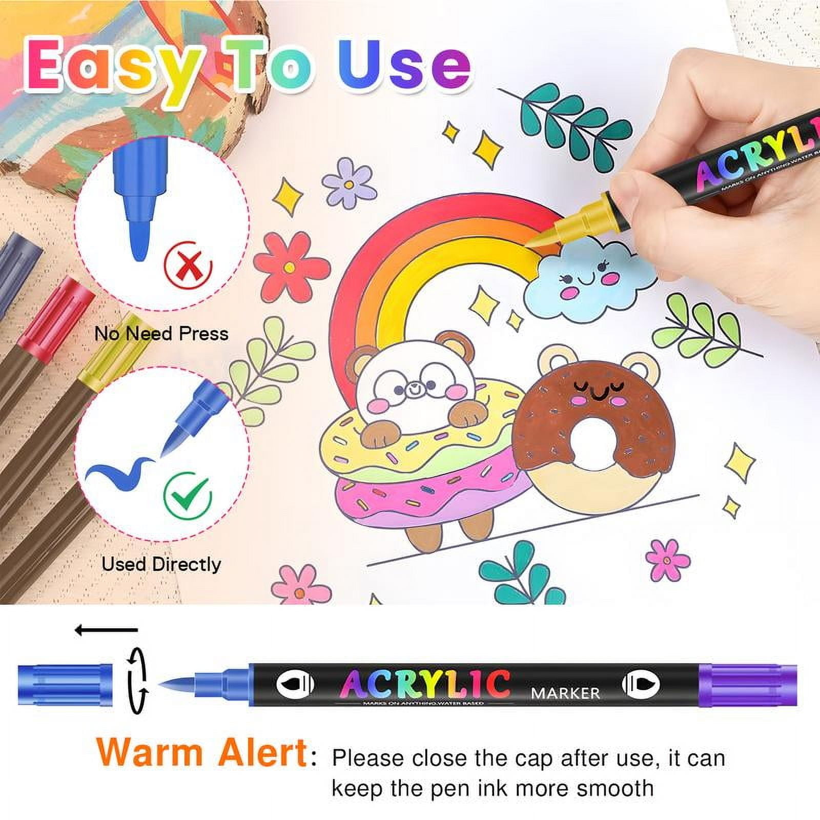 24/48/72 Dual Tip Acrylic Paint Markers Pens Set,Double Ended Drawing Art Pens For Rock,Ceramic,Wood,Canvas,Plastic,Glass,Stone,DIY Crafts Gift.Easter gifts, egg decorations