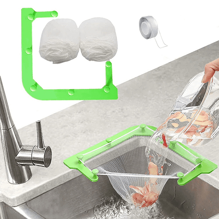 Vivecomb Kitchen Sink Triangle Tri-Holder Filter, Kitchen Sink Strainer, Sink Drain Strainer with A Triangular Rack, Green