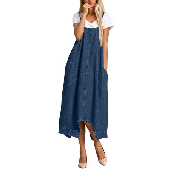 Ticikt Denim Jumpsuit Romper with Two Way Wear Style Loose Fit Ankle Length Overalls Casual Fashion Jumpsuit Pants,Color:Blue,Size:S