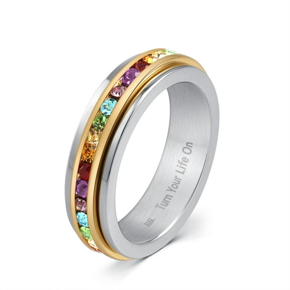 Muses Art Design Fidget Rings, Anxiety Rings, Spinner Rings, Band Rings with Birthstone, Stainless Steel, Women and Men, Meditation Rings, Thumb Rings, Stress Relieving and Anxiety Reducing