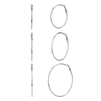 Time and Tru Adult Female 3 Pair Silver Tone Metal Hoop Earring Set- No Stones