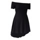 thumbnail image 1 of Vestido Hombros Descubiertos Sunnimix Alto y Bajo Mangas Cortas M Borgoña Negro, 1 of 8