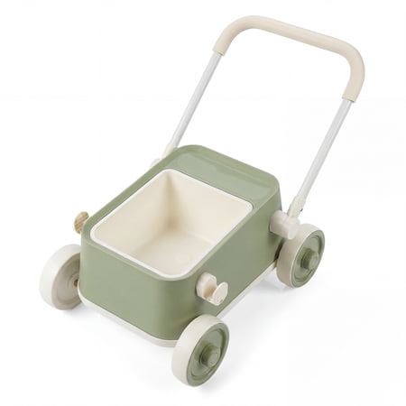 Costway Baby Push Walker with Wheels,Toddler Play Wagon with Foldable Handlebar & Storage Basket Green