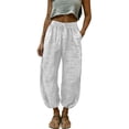 thumbnail image 4 of BUIGTTKLOP Women Wide Leg Pants Elastic Waist Baggy 3/4 Length Cropped Pants Loose Fitted Summer Capris, 4 of 6