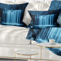 Designart Waterfalls in Wood Black and White - Landscape Printed Throw Pillow - 12x20