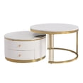 thumbnail image 2 of 27.6 Inch Nesting Coffee Table Set Of 2, Round Center Table Nesting Tables With 2 Drawers, Minimalist End Table For Living Room, Balcony, And Yard, 2 of 9