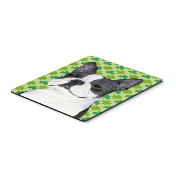 "Boston Terrier St. Patricks Day Shamrock Portrait Mouse Pad Hot Pad or Trivet"