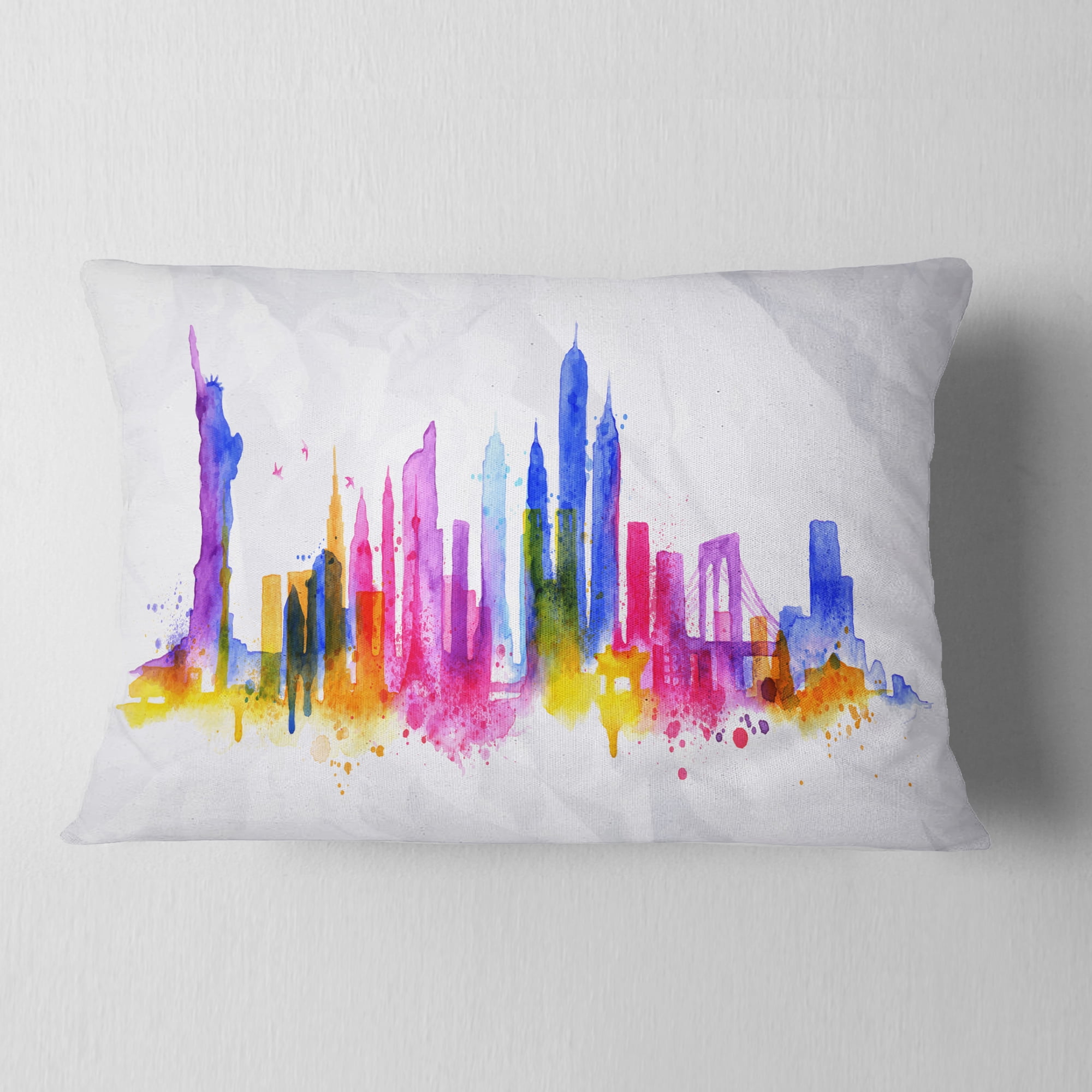 Designart Silhouette Overlay New York - Cityscape Throw Pillow - 12x20