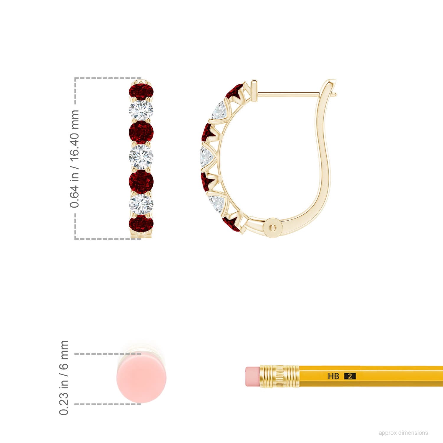Angara Natural Ruby and Diamond Huggie Hoop Earrings for Women in 14K Yellow Gold – July Birthstone Jewelry | Prong-Set Ruby Hoop Earrings