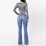 ShiShine Women’s Flare Denim Jeans – High Waisted Button Up Bell Bottom Stretch Classic Flared Pants