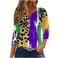 thumbnail image 2 of Xdegoge Womens Mardi Gras Top Plus Size Crewnceck 3/4 Sleeve Tops Luminous Sparkling Carnival Prints Pullover Funny Holiday Whimsical Themed Outfit, 2 of 5