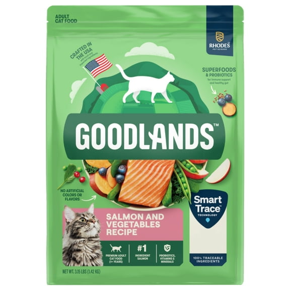 Goodlands Salmon & Vegetables Flavor, Dry Adult Cat Food with Probiotics, 3.15 lb Bag