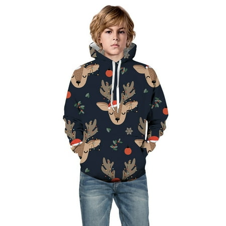 

Little Boys Girls Kids Hooded Unisex Sweatshirt 3D Christmas Reindeer Printed Pullover Hoodie for Girls Boys with Pocket Faze Hoodie Baby Clothes Boy Winter Furry Sweatshirt for Kids Ecology Hoodie