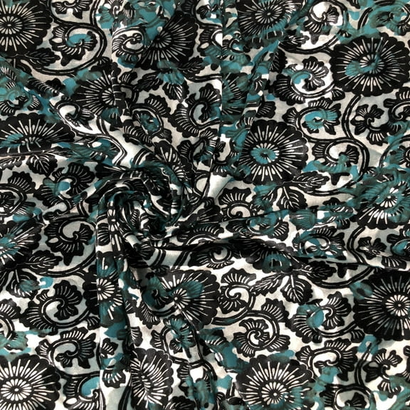 Green Silver SYF Multi Floral Burnout Velvet