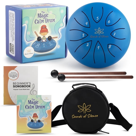 Steel Tongue Drum for Kids (3 ) with Sing-Along Storybook, Songbook, Carry Bag and Wooden Mallets, 6 inch, 8 notes