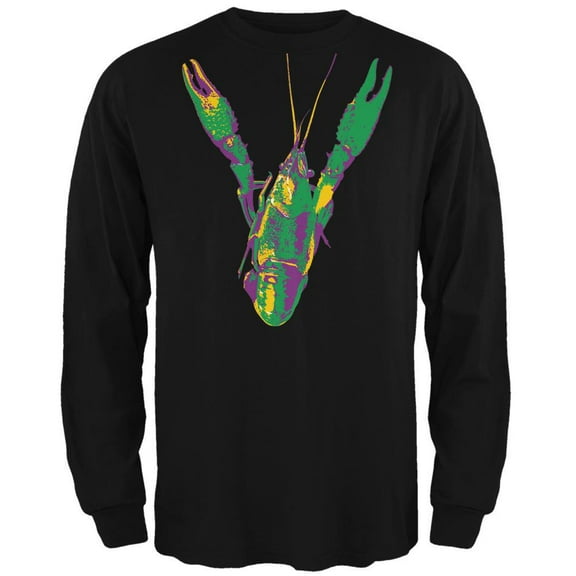 Mardi Gras Crawfish Black Adult Long Sleeve T-Shirt - 2X-Large