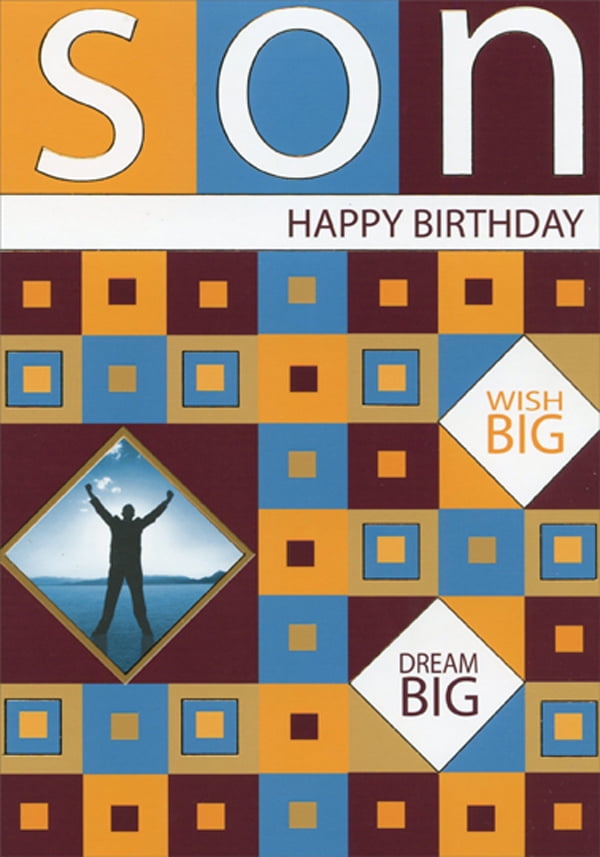 Designer Greetings Man with Raised Hands Inside Foil Trimmed Diamond Frame Birthday Card for Son