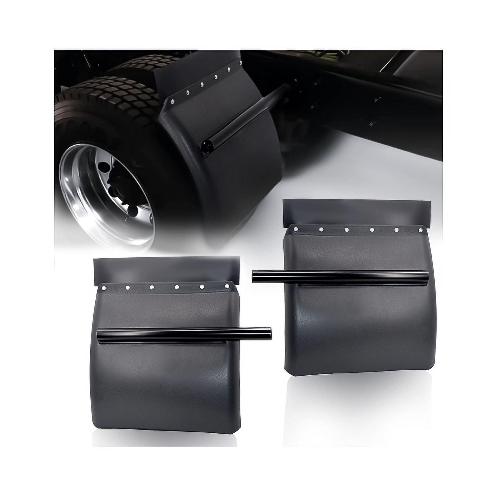 24"x24" Black Poly Quarter Fender Set Mud Flap Hangers Plastic for Semi Truck 2PCS