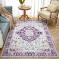 thumbnail image 5 of Lochas Vintage Boho Fluffy Rug Chenille Low Pile Area Rugs for Bedroom Living Room Indoor Floor Carpet Home Decor,4'X6',Purple, 5 of 8