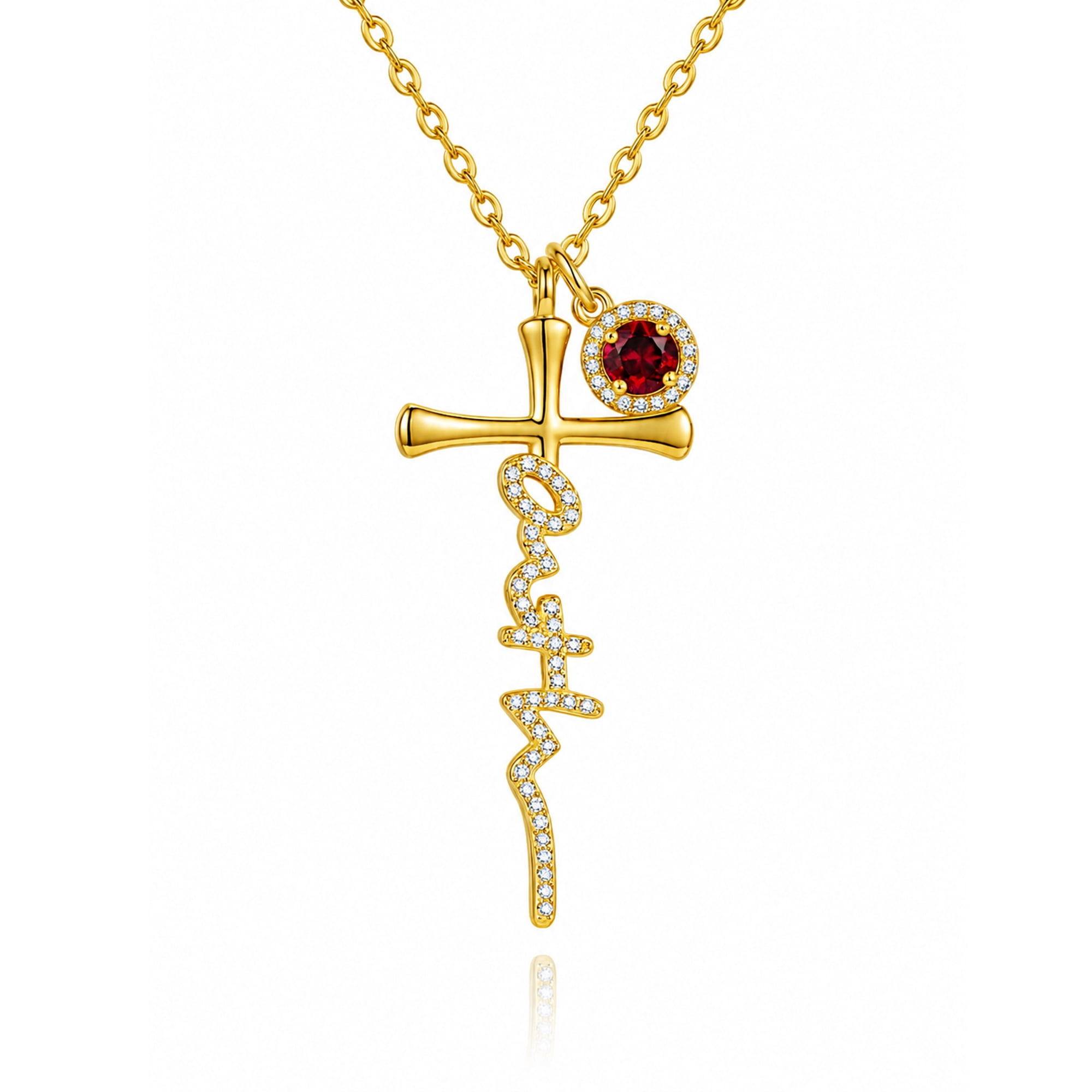 Taioiat Faith Cross Necklace for Women 14K Gold Plated with January Birthstone Religious Christian Jewelry Gifts for Mom Her