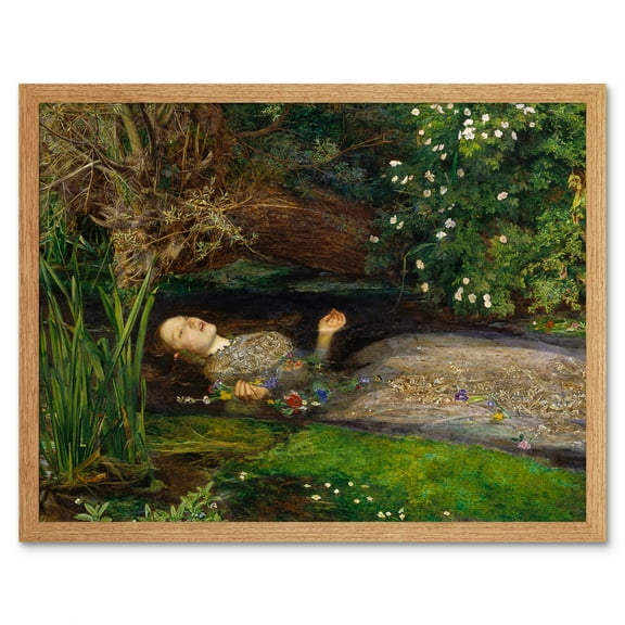 John Everett Millais Ophelia Shakespeare Nature Landscape River Death Cropped Fine Art Print Art Print Framed Poster Wall Decor 12x16 inch