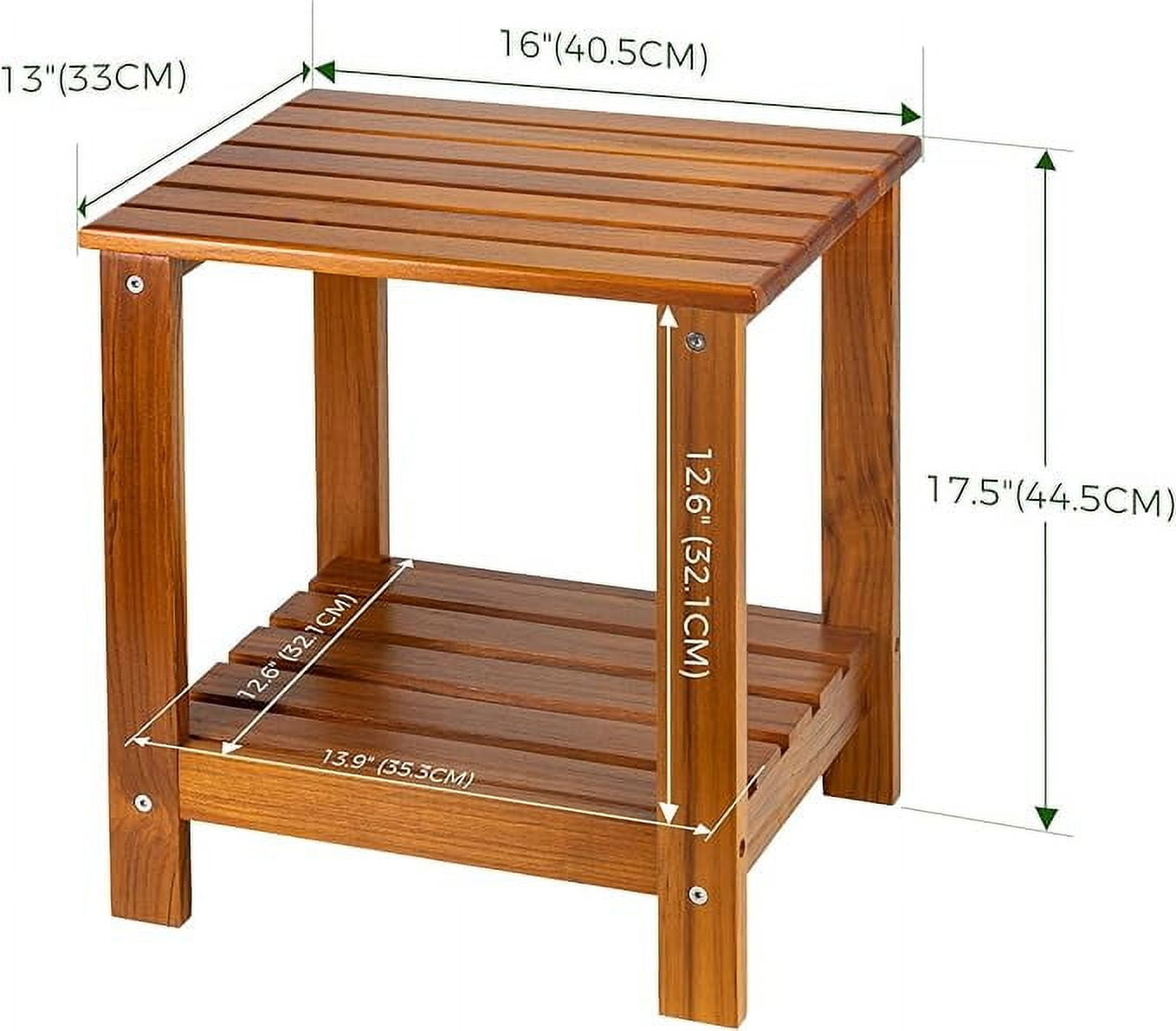 Utoplike Teak Side Table Outdoor, Patio End Table Double Layer, Wooden Coffee Accent Tables for Backyard, Garden, Bed, Living Room, Couch