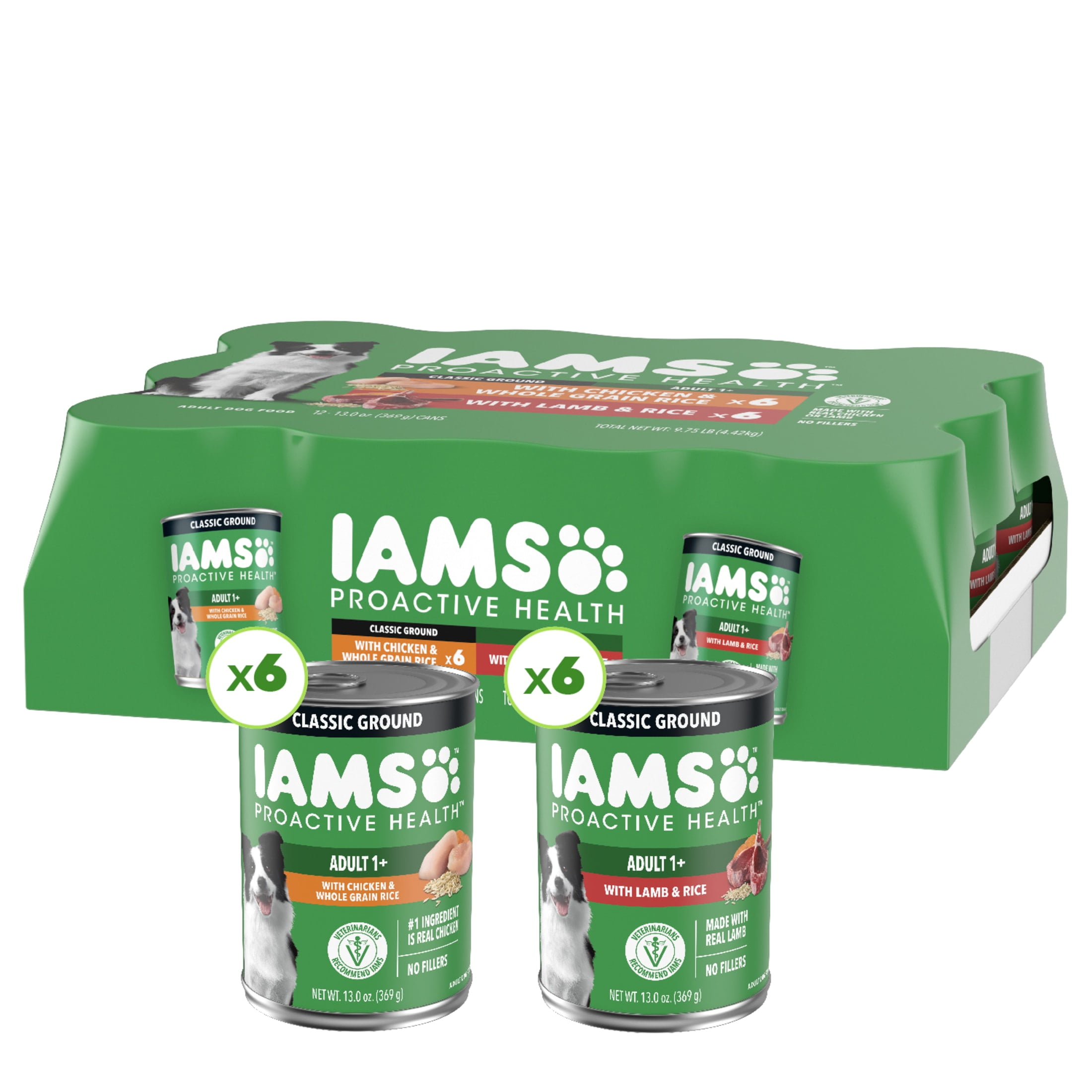 Iams Proactive Health Classic Ground Chicken Or Lamb Wet Dog Food, 13 Oz Cans (12 Pack Variety)
