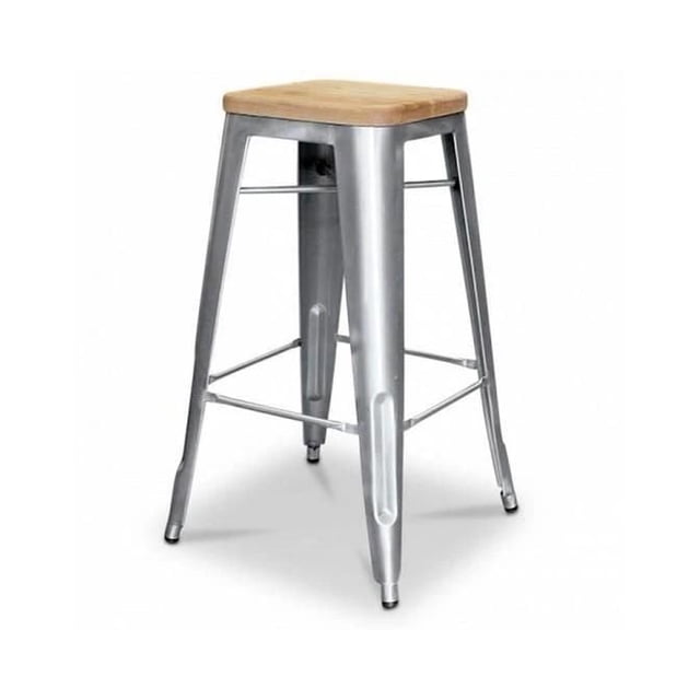 Plata Import Gunmetal Tolix Stool With Wood Seat 26"
