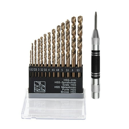 

13Pc 1.5-6.5Mm Round Twist Drill Bit Set Titanium Coated Hole Cutter High Speed Steel Drill Bit with Center Punch