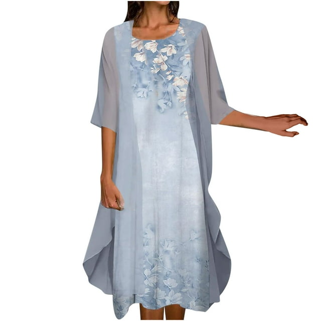Conjunto de Dos Piezas de Gasa Sólida Con Cuello Redondo Y Estampado Floral Informal Para Mujer Odeerbi ODB-6