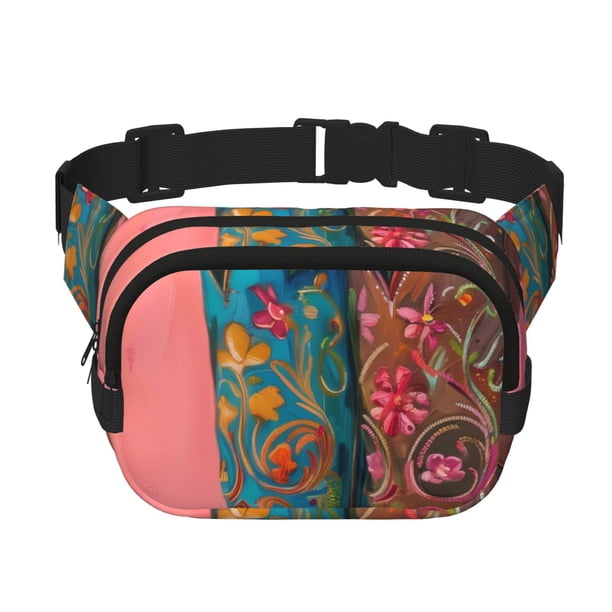 Fotbe Cowboy Boots With Flowers Cangurera Cuadrada con Estampado de Doble Capa, Bolsa de Cintura Ajustable Mini para Hombres y Mujeres