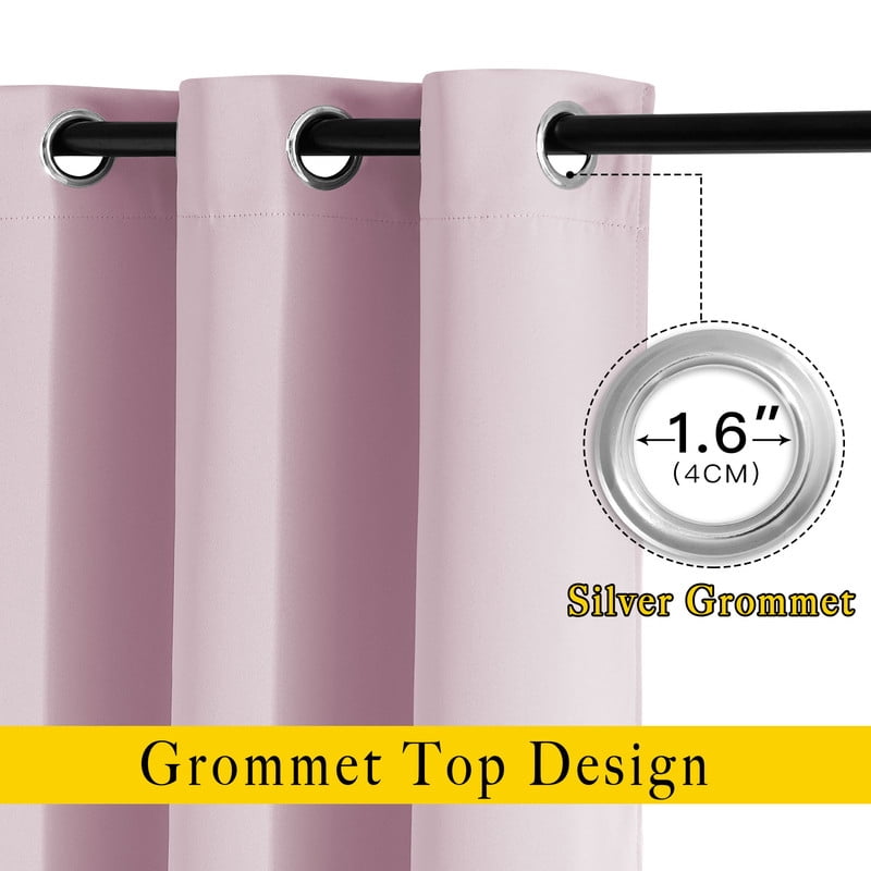 NICETOWN Solid Blackout Window Curtain, Grommet Room Darkening Window Treatment Drapes for Living Room, W42 x L84, Baby Pink, Set of 2