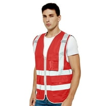TOPTIE Class 2 High Visibility Zipper Front Safety Vest With 9 Pockets and Reflective Strips, Meets ANSI/ISEA Standards
