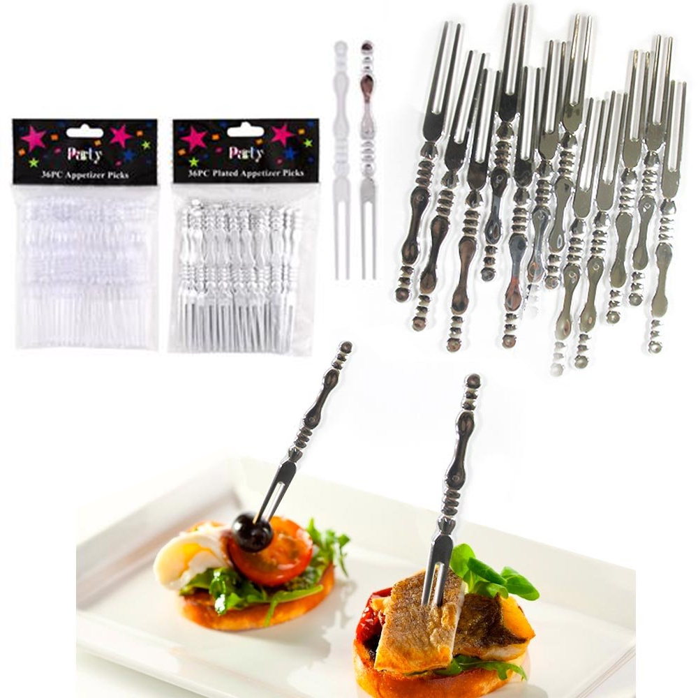 72 Silver Clear Cocktail Dessert Picks Tasting Appetizer Cake Fruit Forks Snack