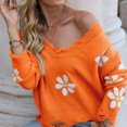 thumbnail image 2 of Lilgiuy Women's Autumn And Winter Long Sleeves Casual Knitted Sweater Printed V-neck,Orange,4 Winter Dresses for 2022, 2 of 5